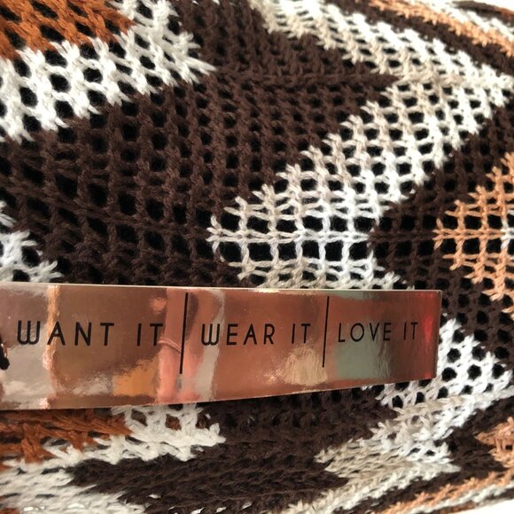 Almost Famous Women's Crochet Dress Large Brown & White‎ Chevron Pattern NWT - Picture 7 of 8